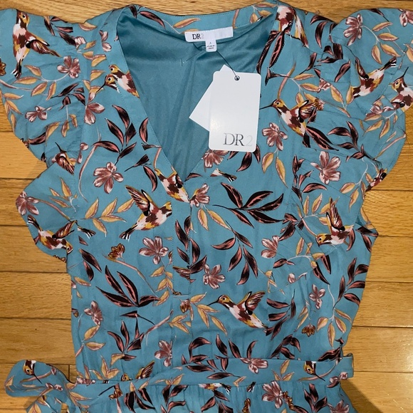 Brand New DR2 Teal Flutter-Sleeve Dress - Picture 3 of 11